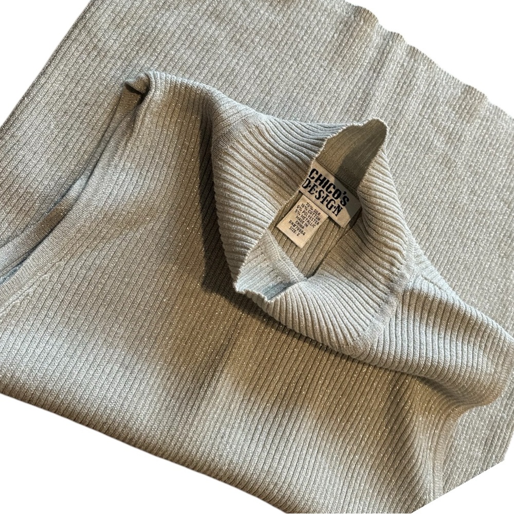 CHICO’S DESIGN silver sparkly sleeveless mock neck blouse